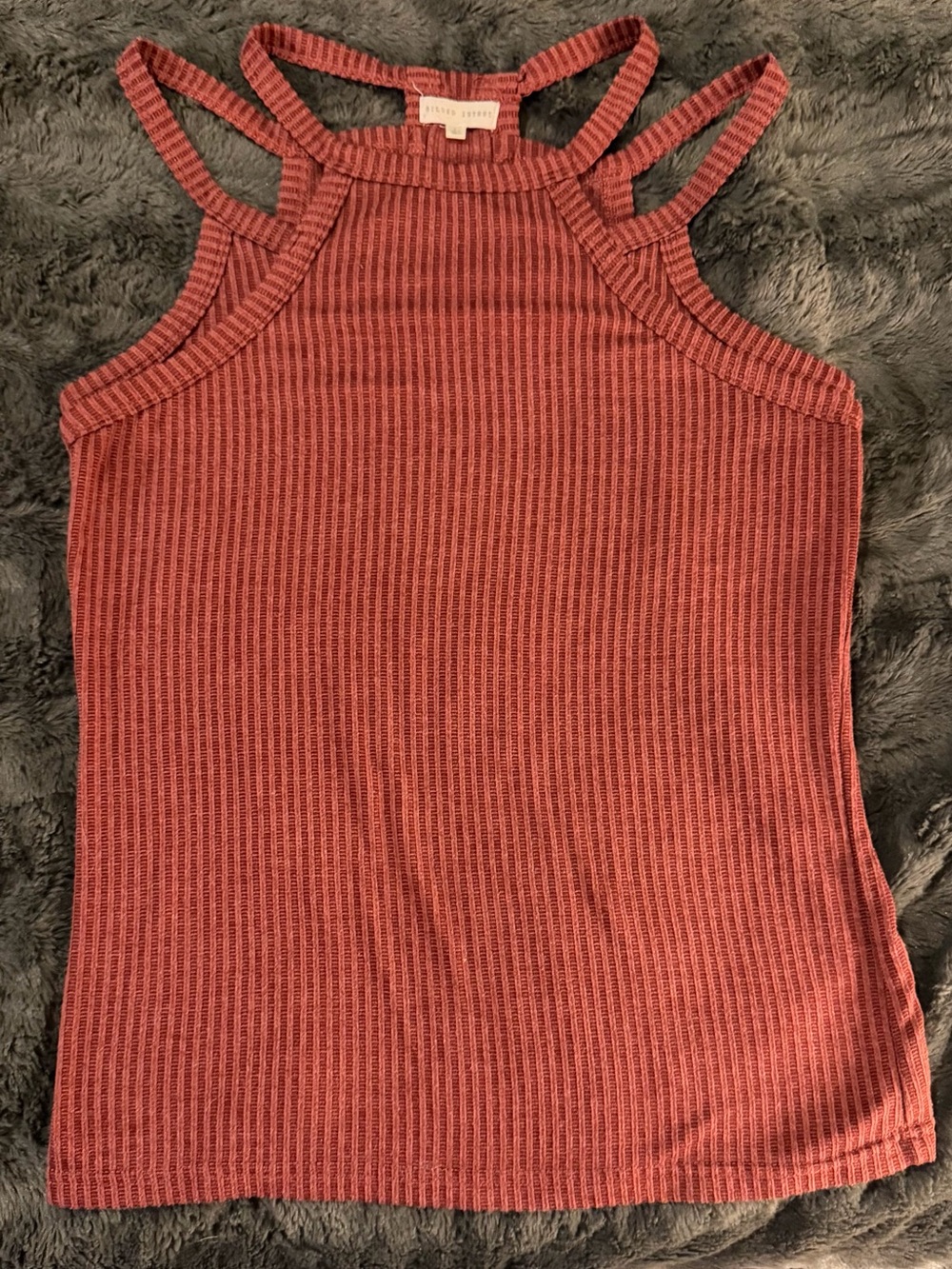 Gilded Intent Ribbed Strappy Tank Top in Mauve Rust